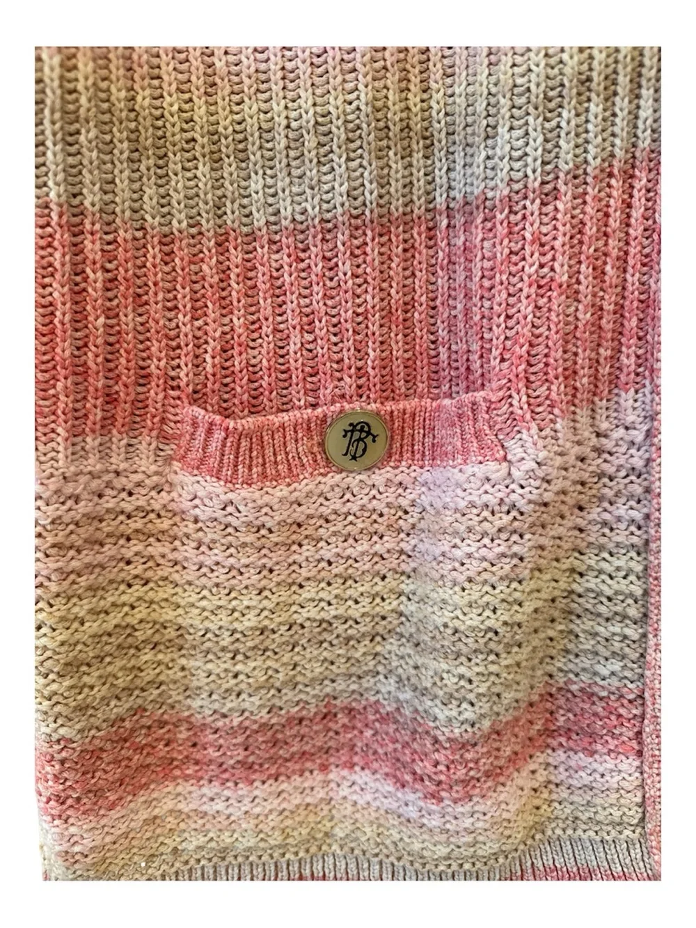 ⭐️NWT⭐️Tory Burch Erin Cardigan Coral Pink Multi-Striped Open Front Cardigan